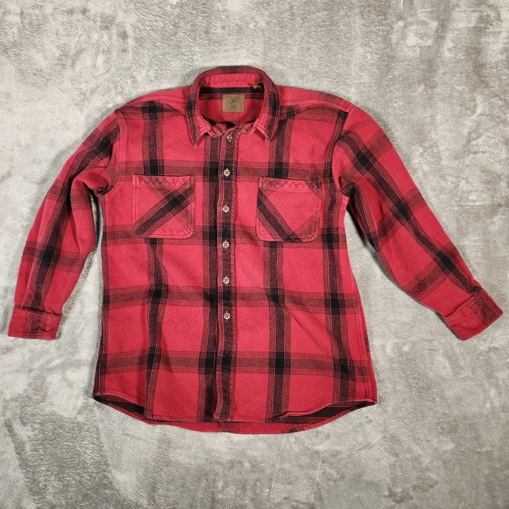 St Johns Bay Mens Large Plaid Flannel Shirt Red Black Long Sleeve Button Up